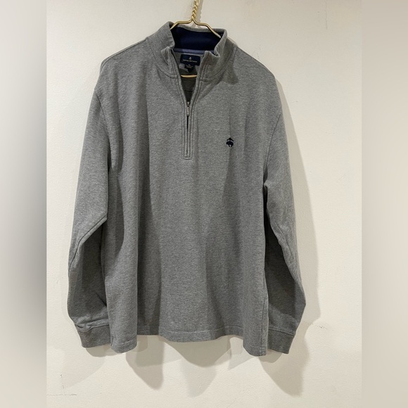 Brooks Brothers Sweater Mens XL Gray 1/4 Zip Pullover Shirt Chest Logo - Picture 1 of 5